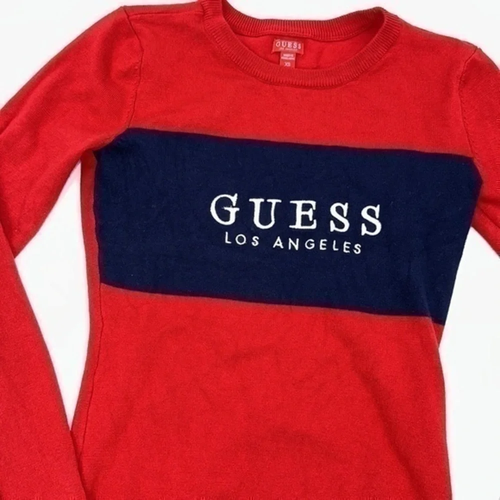 UEC Guess logo large stripe red sweater XS